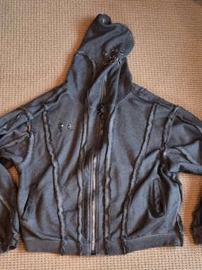 Thug Club Gladiator ZIP Charcoal Distressed Hoodie - Men's